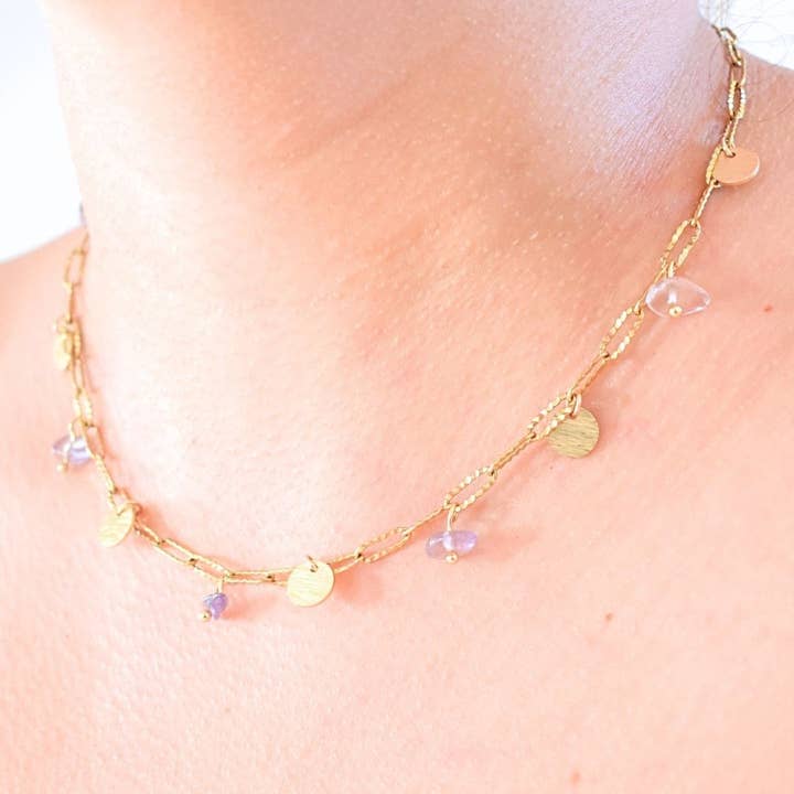 Ametrin naturlig sten halskæde - rustfrit stål for engroshandel hos Minéralissime