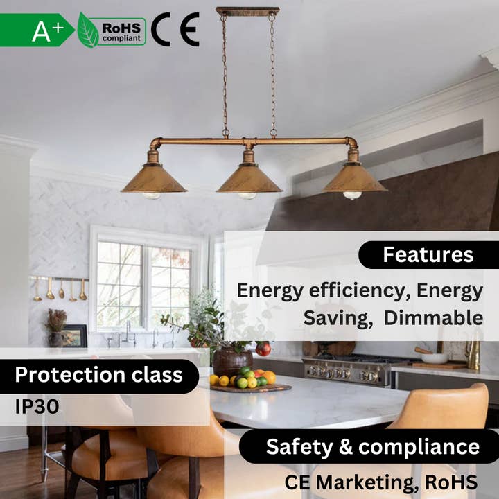 Ledsone – wholesale Chandelier/hanging light – Industrial Steampunk 3 Way Ceiling Lights Black ~9015