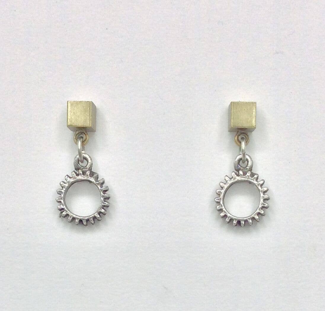 Alchemy Inc - Wholesale Dangle Earrings - Tiny Gear Drop Post Earrings Mixed Metal - 3170