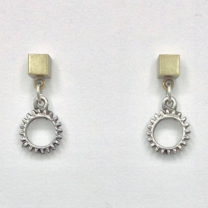 Alchemy Inc - Wholesale Dangle Earrings - Tiny Gear Drop Post Earrings Mixed Metal - 3170