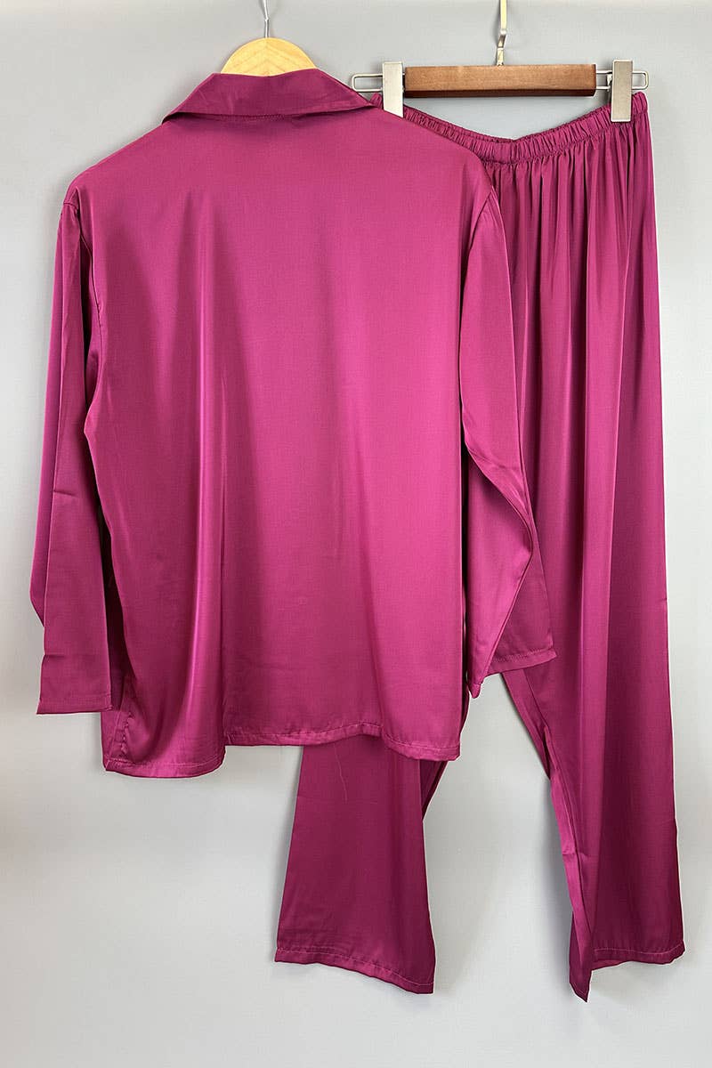 Belle Com'Elle - Vendita all'ingrosso Completo pigiama - Donna - Pigiama da donna con camicia a maniche lunghe e pantaloni in seta sintetica11