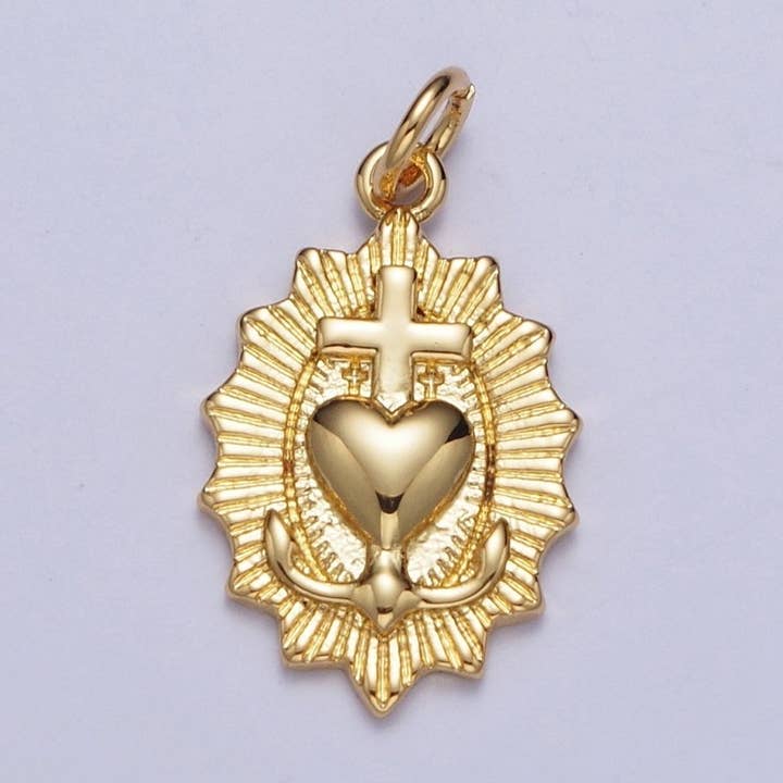 Guld Yndefuld Hellige Jesu Hjerte Charm, Guld Religiøs Tekstureret Design Charm Det Hellige Jesu Hjerte Til Smykkefremstilling AG-127 for engroshandel hos Aim Eternal