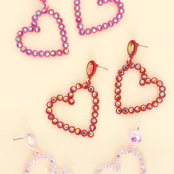 Heart Cut Out Rhinestone Studded Acrylic Earrings for wholesale by SP Sophia Collection