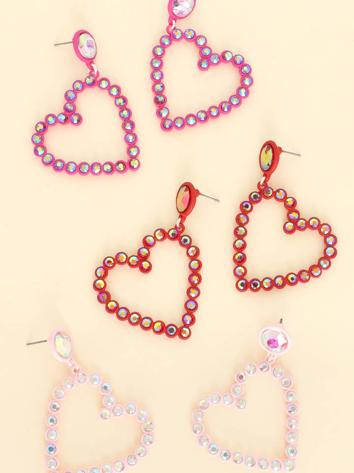Heart Cut Out Rhinestone Studded Acrylic Earrings for wholesale by SP Sophia Collection