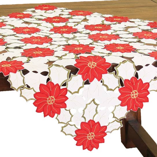 Fêtes Poinsettia Surdessus de table brodé, 34 po x 34 po pour la vente par Xia Home Fashions & Manor Luxe