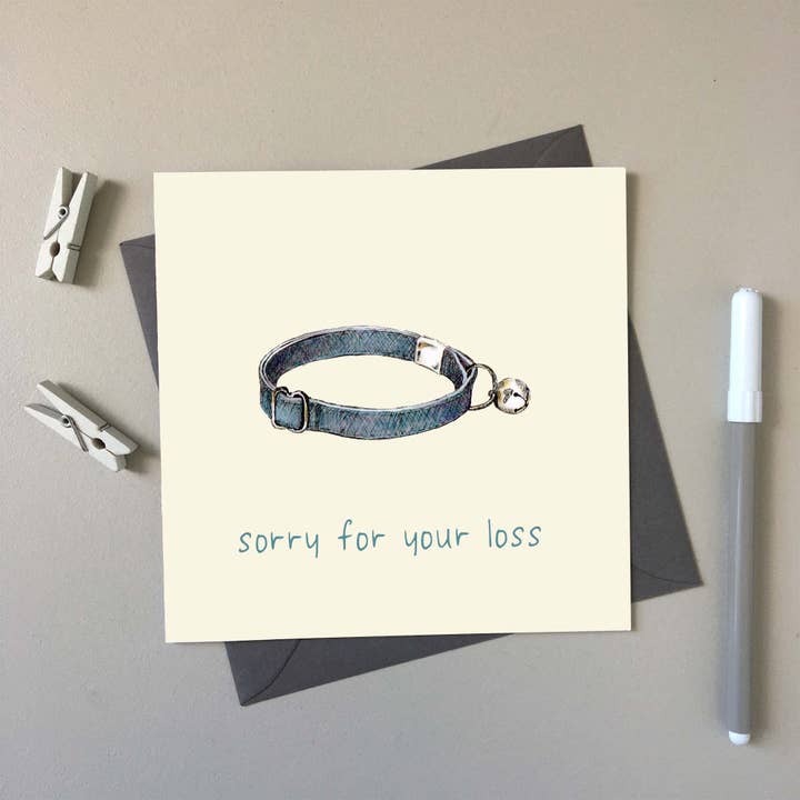 Cat's Collar håndtegnede Sympathy lykønskningskort for engroshandel hos SJ. Vickery Designs Ltd.