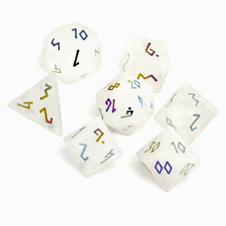 Quartz - Raised Holographic 7 Piece RPG Set Gemstone Dice for wholesale by Norse Foundry