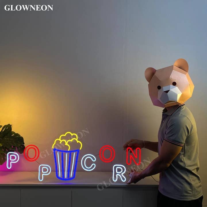 Glow Neon - Wholesale Neon sign - Cinema Popcorn Neon Sign, Popcorn Movie Bar Open Wall Decor1
