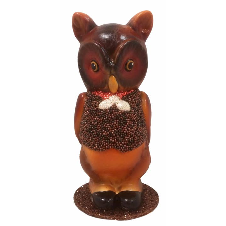 Pinnacle Peak Trading - Wholesale Decorative Figurine - Ino Schaller Owl Wearing a Vest German Halloween Paper Mache