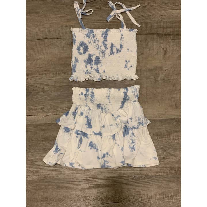 Tweenstyle - Blue/White Tie Dye Smocked Skirt for wholesale by Tweenstyle By Stoopher