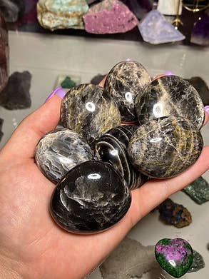 Black Moonstone Palm Stone for wholesale by Prettygoods
