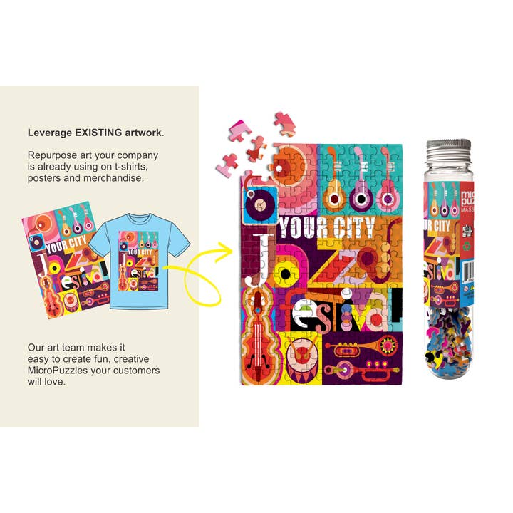 Micro Puzzles - Wholesale Puzzle - Adult - CUSTOM MicroPuzzles - YOUR ART on mini jigsaw puzzle & label