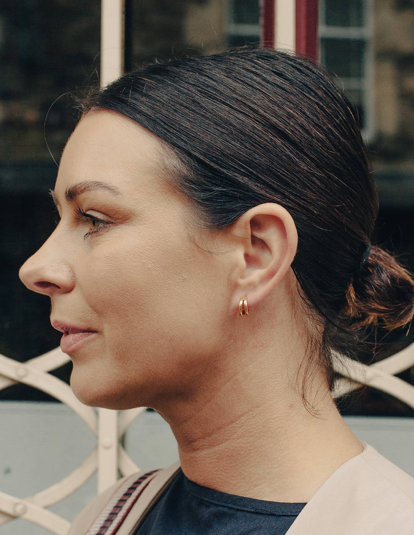 Nordic Muse - Wholesale Huggie Earrings - Gold Double Layer Huggie Hoop Earrings, Waterproof1