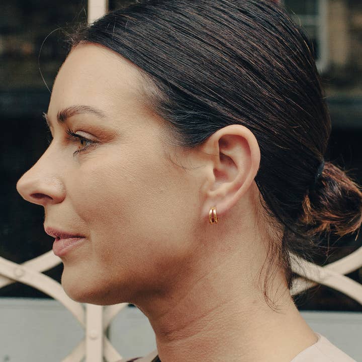 Nordic Muse - Wholesale Huggie Earrings - Gold Double Layer Huggie Hoop Earrings, Waterproof1