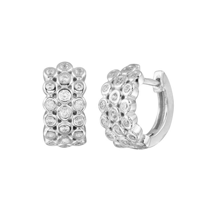 JTG Jewelry - Wholesale Huggie Earrings - Triple Row Bezel Huggies