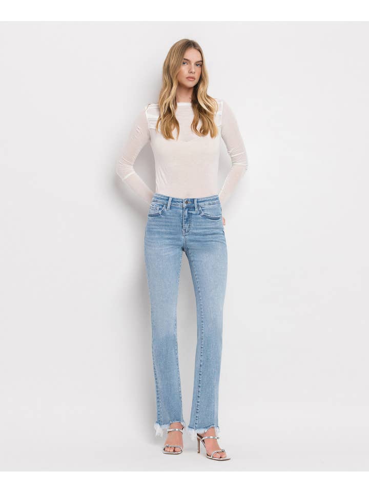 BLUE FLAME HIGH RISE MINI BOOTCUT JEANS F5658 for wholesale on Faire