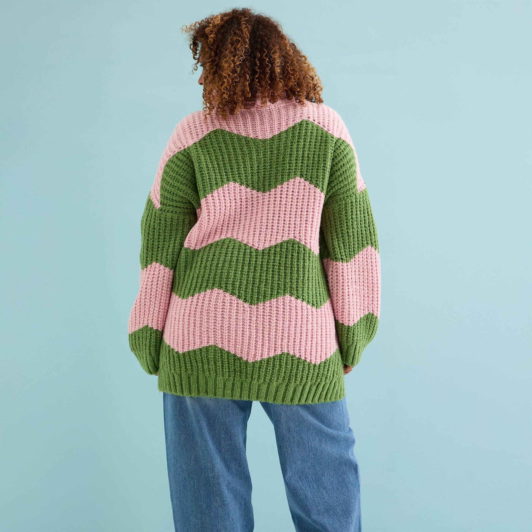 Cara & The Sky - Wholesale Dress - Women's - Nelly Chevron Roll Neck Knitted Jumper Dress - Pink3