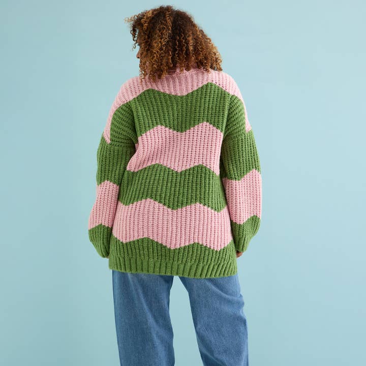 Cara & The Sky - Wholesale Dress - Women's - Nelly Chevron Roll Neck Knitted Jumper Dress - Pink3