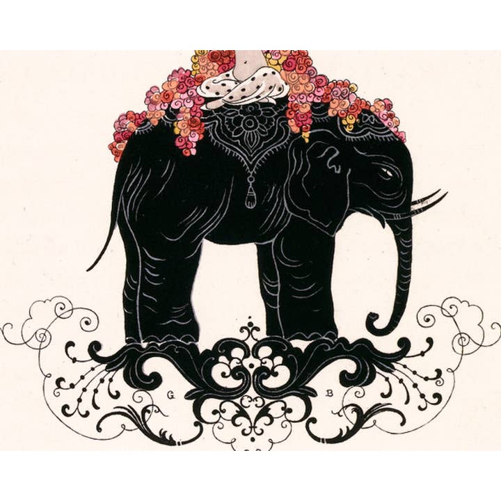 Rock Paper Scissors Wall Art – wholesale Konsttryck – Vintage Fransk mode tallrik | Kvinna på en elefant med blommor | Naken form | Art deco väggkonst