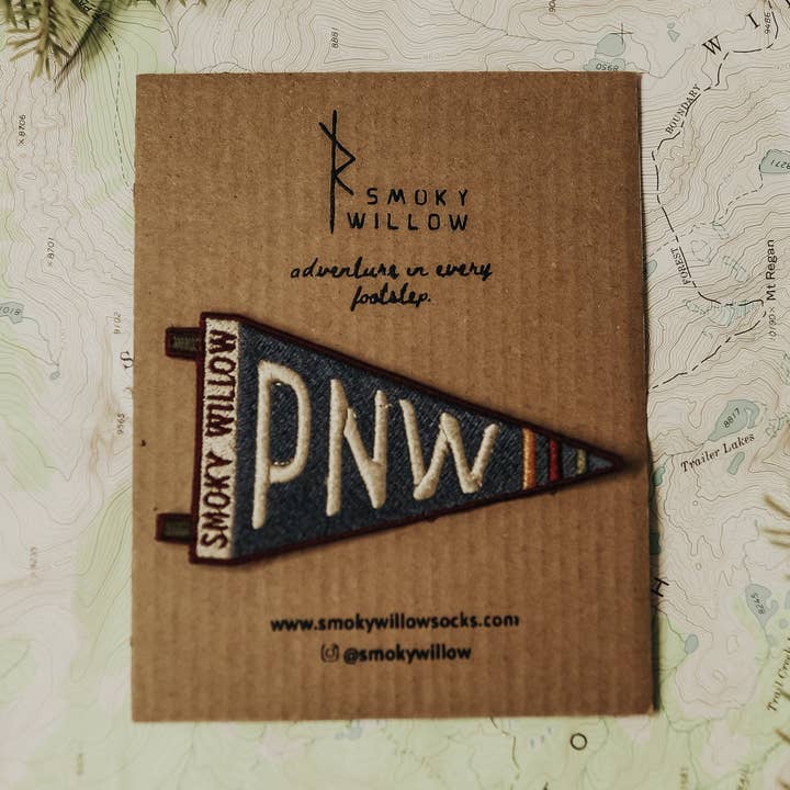 PNW Camp Banner Patch for wholesale by Smoky Willow Socks