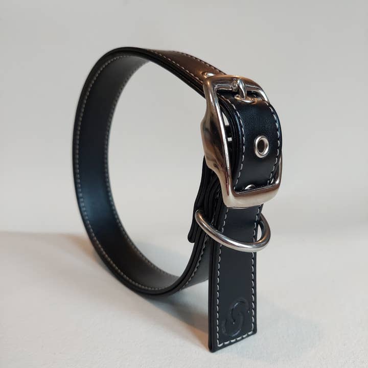 Black Vegan Leather Dog Collar for wholesale by Skylos Collective