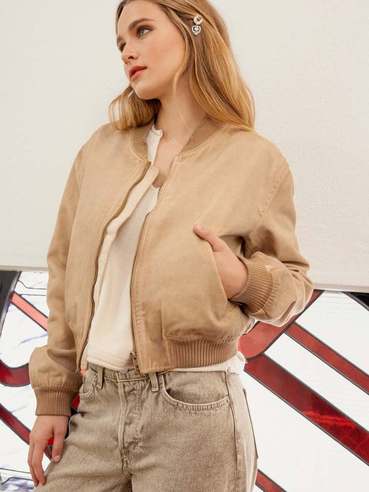 Blu Pepper - Wholesale Jacket - Women's - WASHED DEMIN ZIP UP BOMBER JACKET