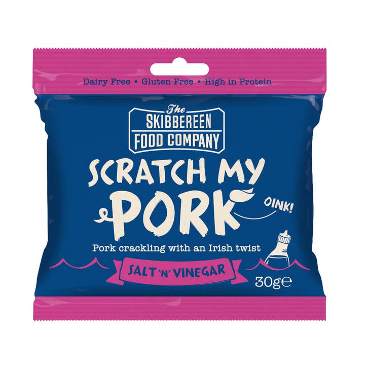 Scratch My Pork - Chicharrón de cerdo, sal y vinagre (24 x 30 g) para venta al por mayor de The Skibbereen Food Company