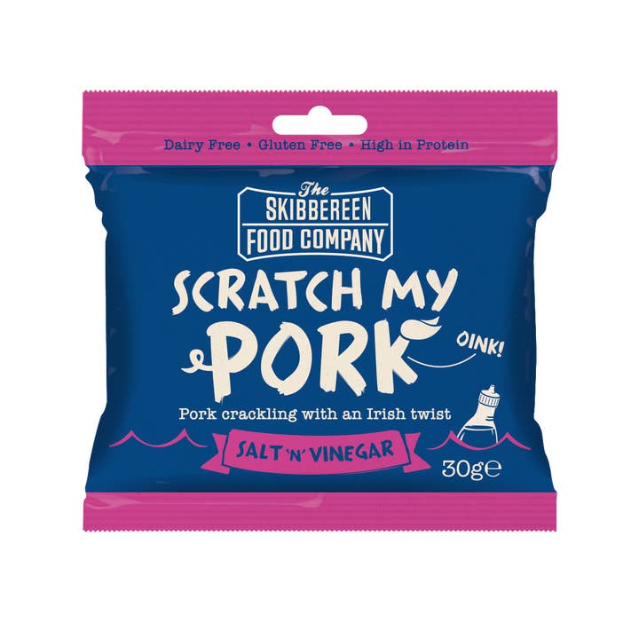 The Skibbereen Food Company – Großhandel Schweinefleisch – Scratch My Pork - Knistern vom Schwein /Salz & Essig (24 x 30 g)