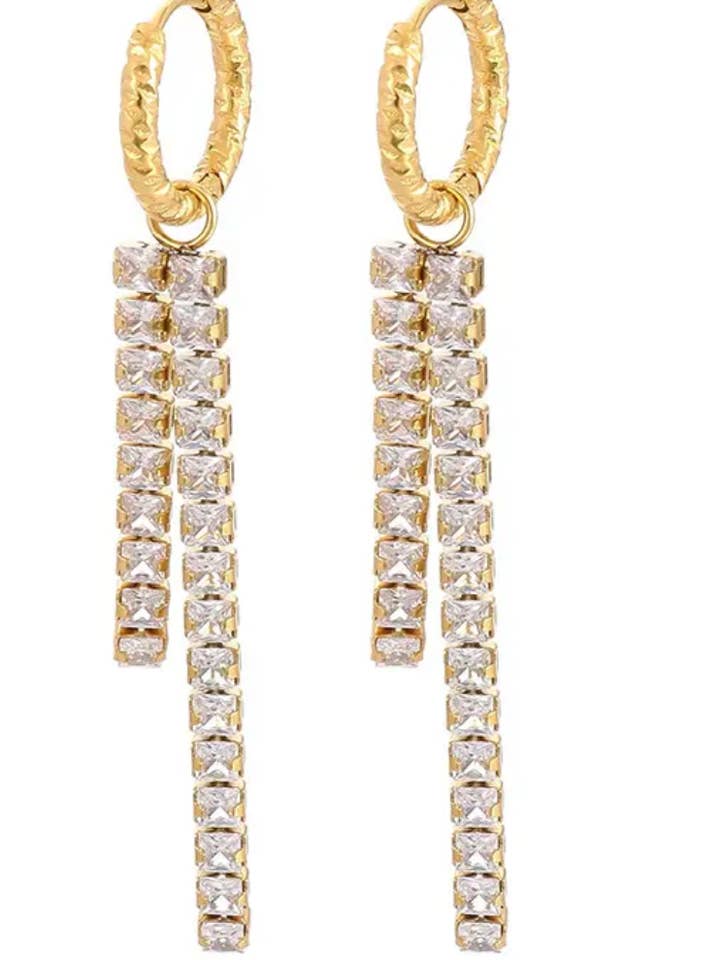 Going Out Hoop Charm Steel Hoop Earrings- CZ drop  for wholesale by HoopLa