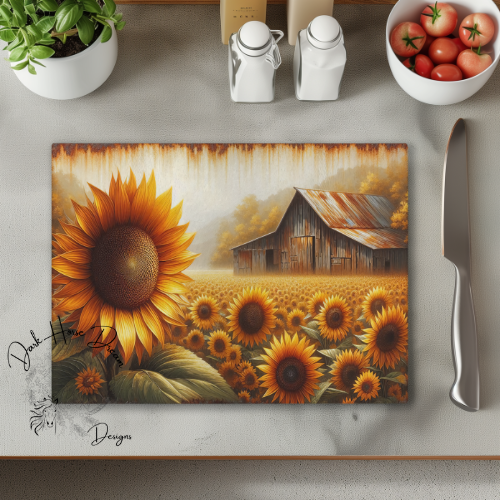 Dark Horse Dream Designs LLC - Wholesale Cutting Board - Rustic Farm - Old Barn Yard Glass Cutting Board0
