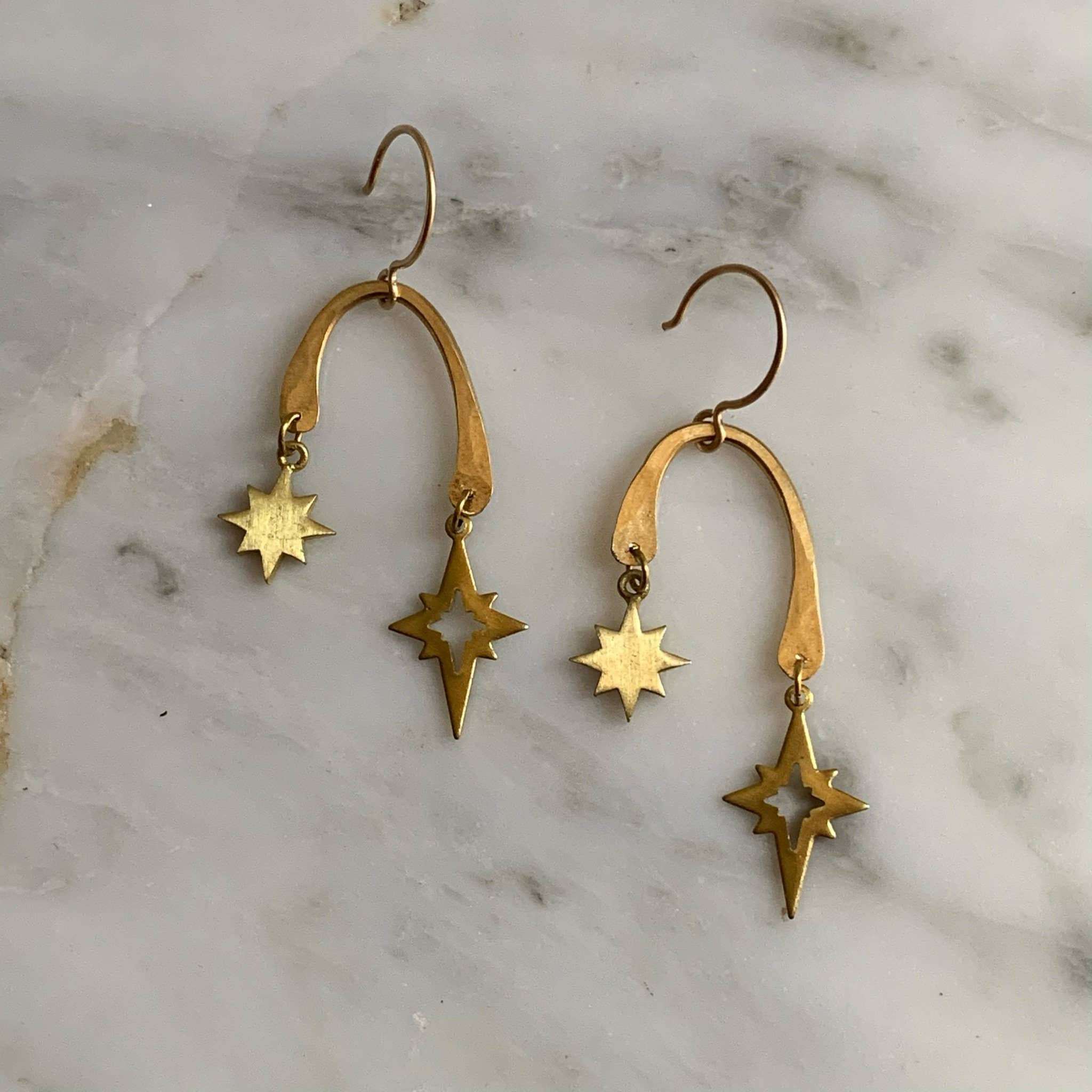 Sojourn Well - Wholesale Dangle Earrings - Gold Star Asymmetrical Dangle Earrings4