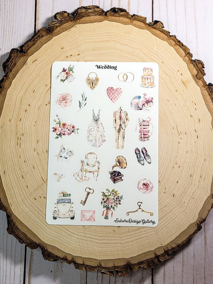 Vintage Wedding Sticker Sheet – Planner & Scrapbook Stickers for wholesale by Sakura Design Gallery