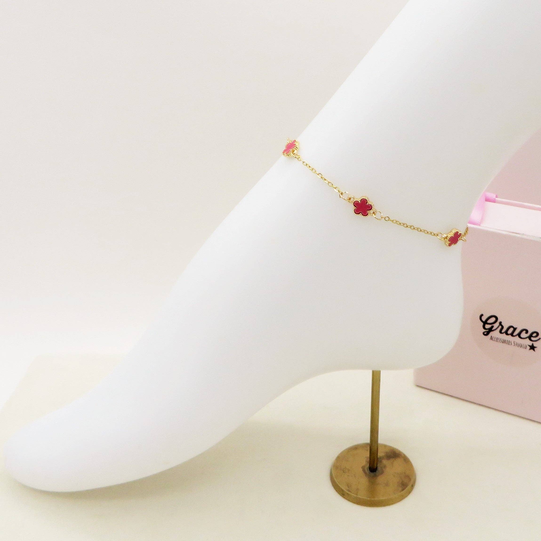 Daemon srls – Engroshandel Ankelkæde – LILY ankelkæde i rustfrit stål med perlemorsblomster3