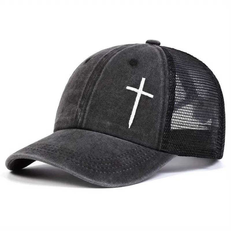 Syrrios Gifts LLC - Wholesale Trucker Hat - Unisex - Christian Cross Embroidered Trucker Hat Adjustable Mesh0