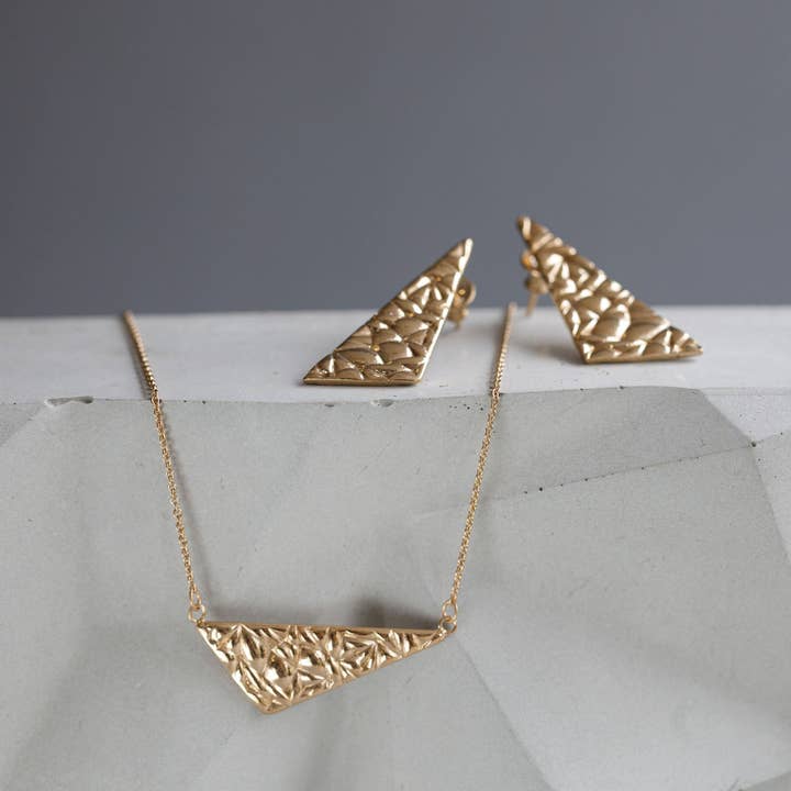 Softy Textured Gold Large Statement Angular Stud Earrings for wholesale by BOO jewellery