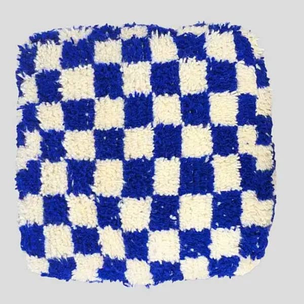 High crafty – wholesale Pouf – 🪑 Moroccan Checkered Blue Pouf – Handmade Wool Floor Cushio2