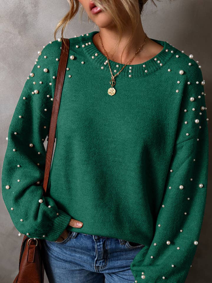 Solid Pärldroppe Axel Rundhalsad Tröja för wholesale av PRETTY BASH