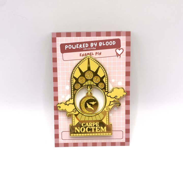 Carpe Nocte - Glitter Gothic Vampire Enamel Pin Badge for wholesale by Enthralledyet Illustration