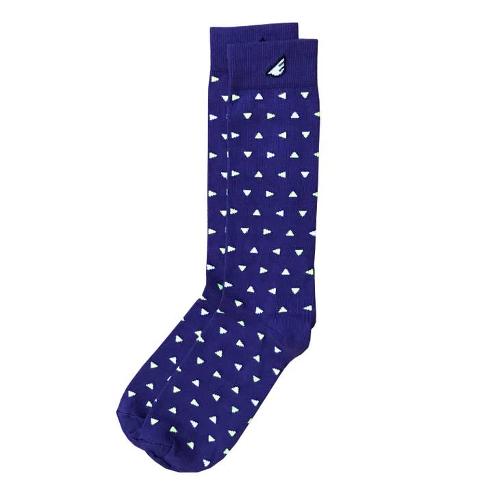 Animal de fête : violet, jaune clair et blanc. Robe de fabrication américaine/chaussettes décontractées à pois uniques pour la vente par Boldfoot Socks