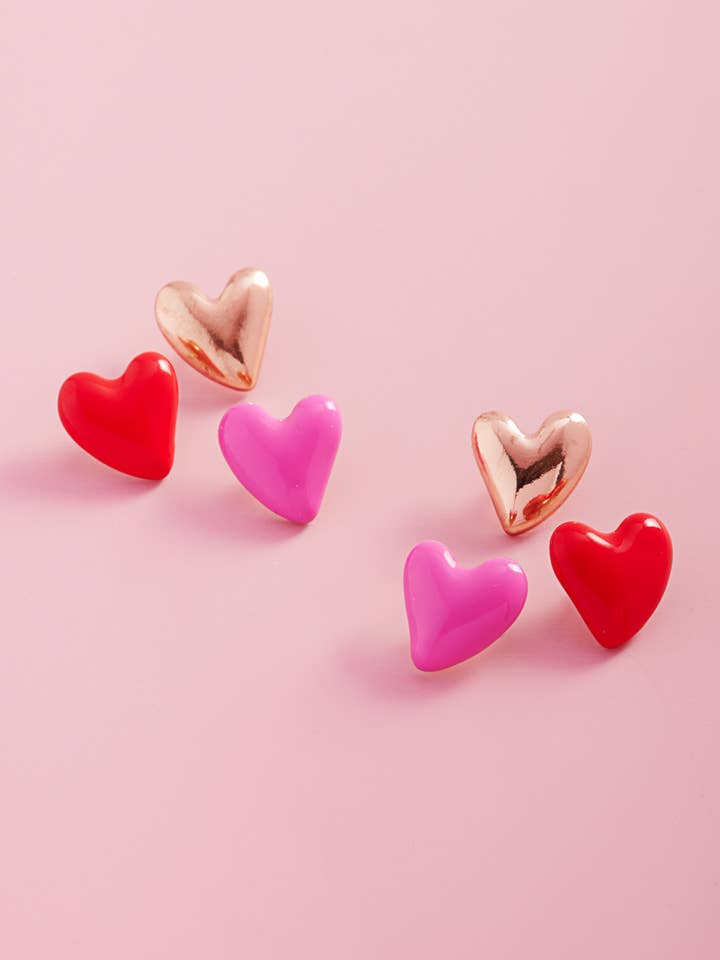 Valentines Day Heart Enamel 3 Set Post Earrings for wholesale by Designature New York