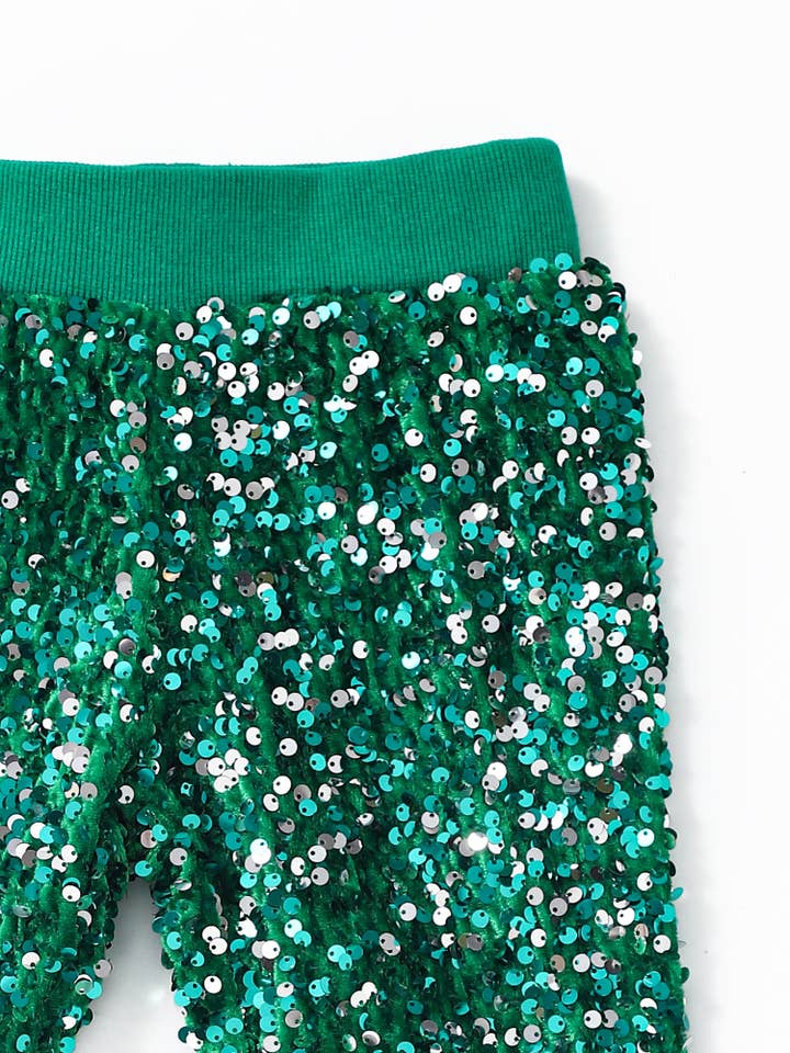 sassy kids palace - Wholesale Pants - Kids - Girls Green Sequin Flare Pants1