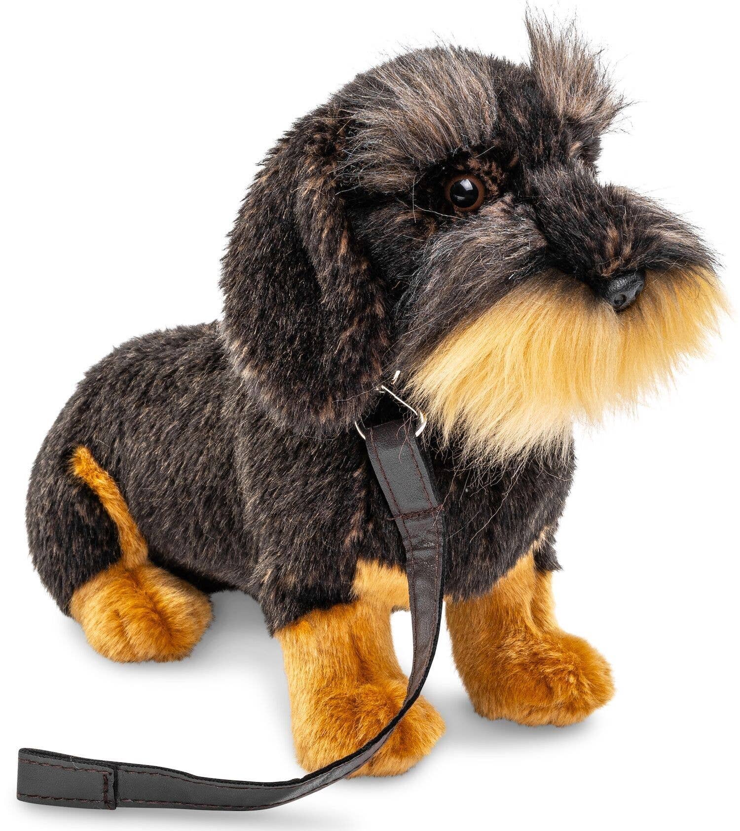 Uni Toys - Vente Peluche – enfant et bébé - Teckel à poil dur assis avec laisse - peluche câline1