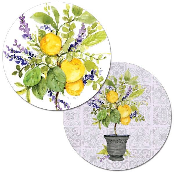 Round Placemat - Watercolor Lemons for wholesale by CounterArt/Highland Home/Thirstystone