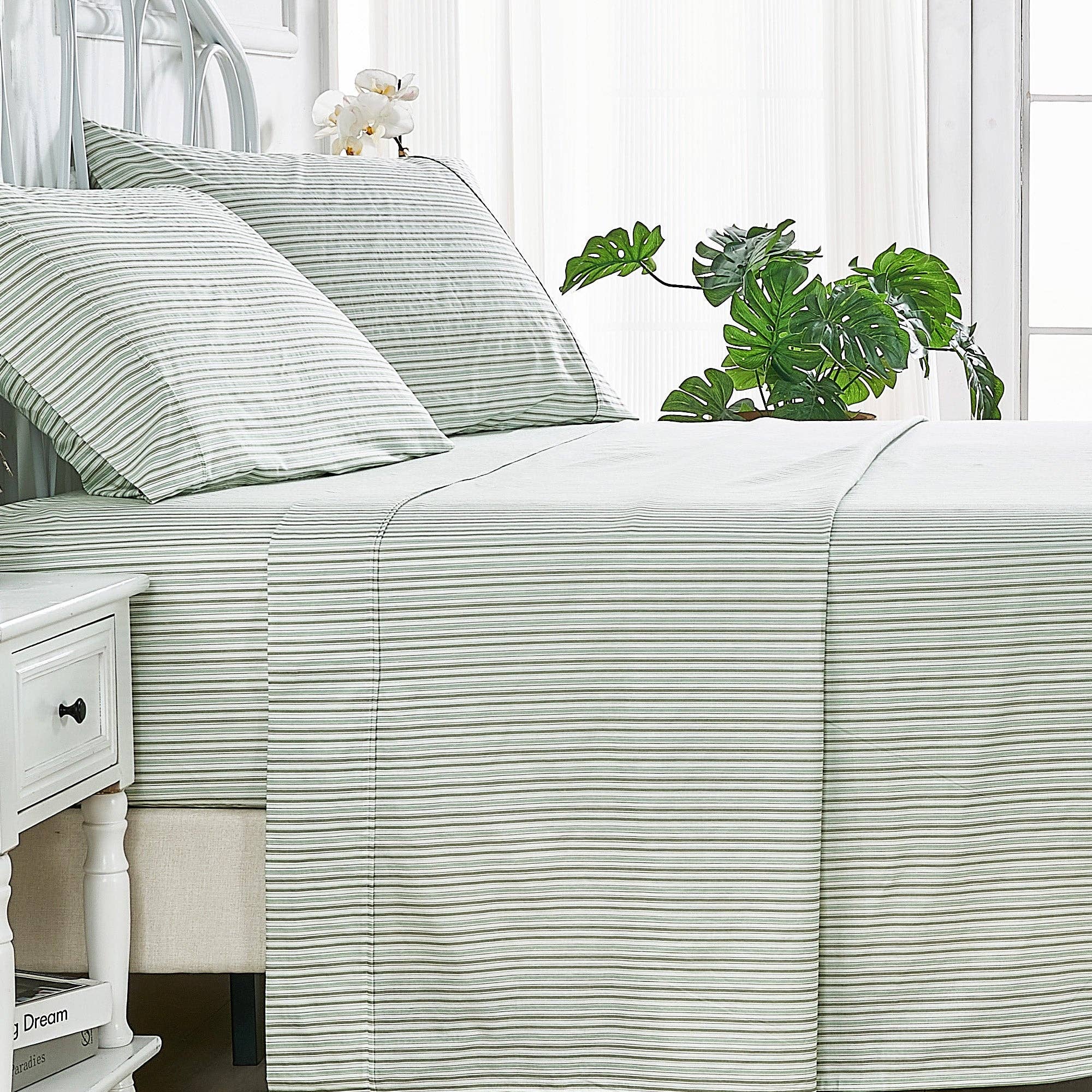 Mélange Home - Vente Parures de lit - Ensemble de draps en percale de coton imprimé à rayures14