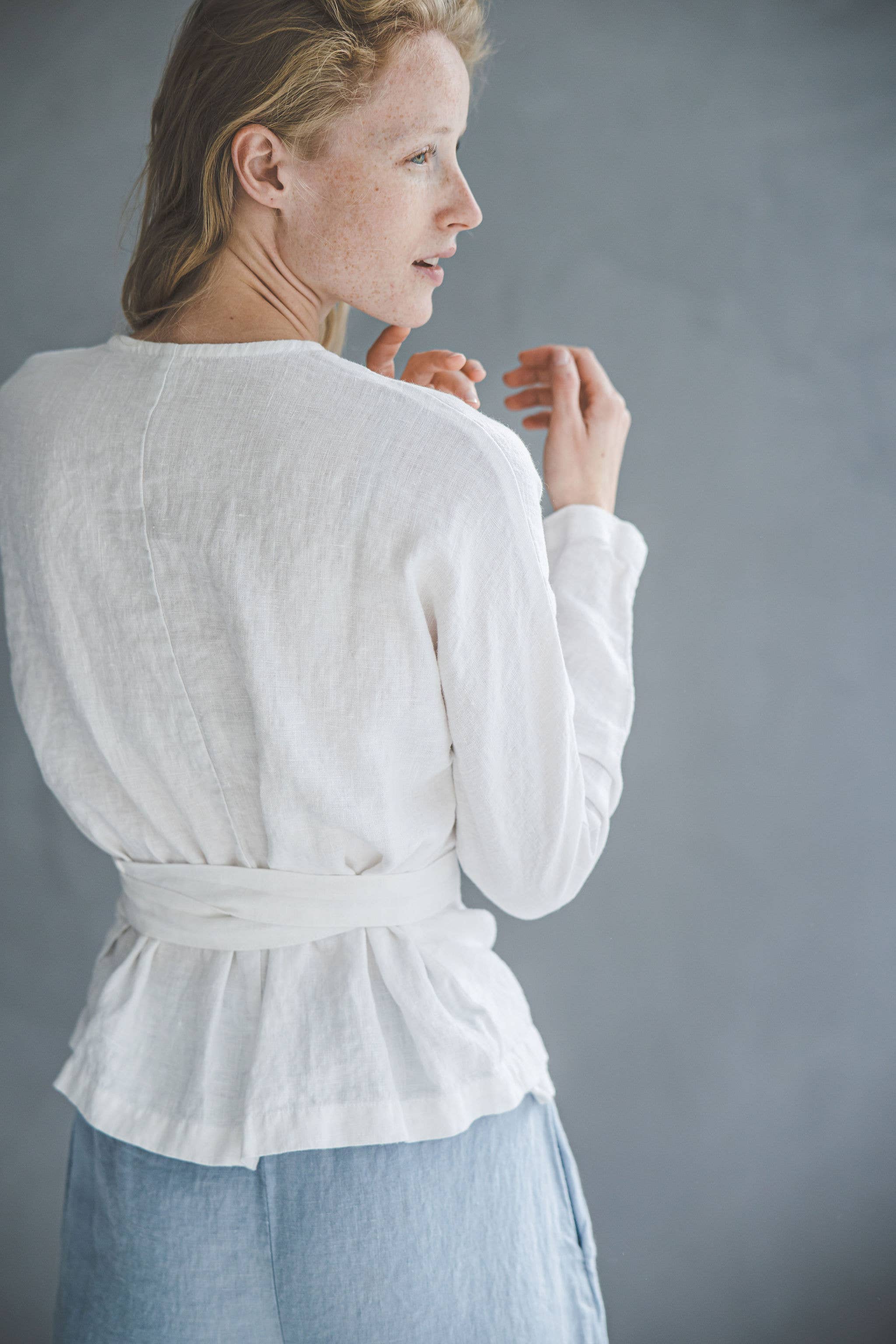 Epic Linen - Wholesale Blouse - Women's - Linen Wrap Blouse, Long Sleeve Top4