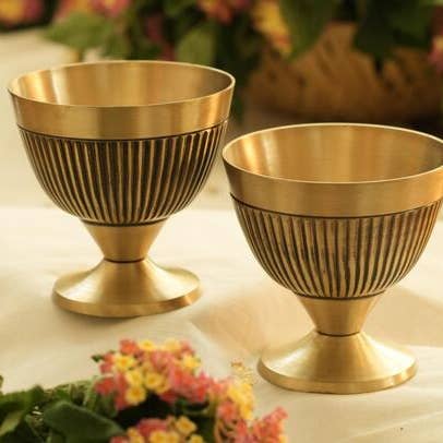Artisanal - Wholesale Serve Bowl - Om Gold dessert / snack bowls - solid brass - set of 2 2