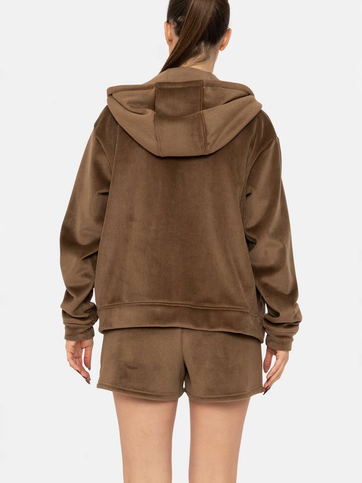Mono B - Wholesale Hoodie - Women's - Soft Luxe Corduroy Zip Up Hoodie