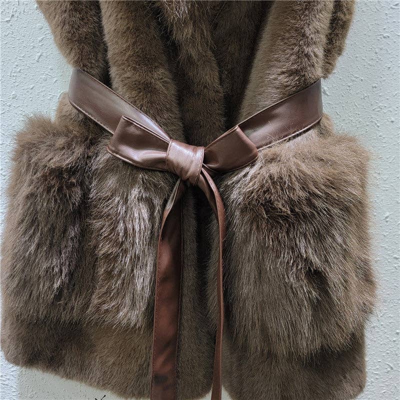 Sanyao Fashion – wholesale Väst - Dam – M214 Fuskpälsväst med slag och slipsfickor6