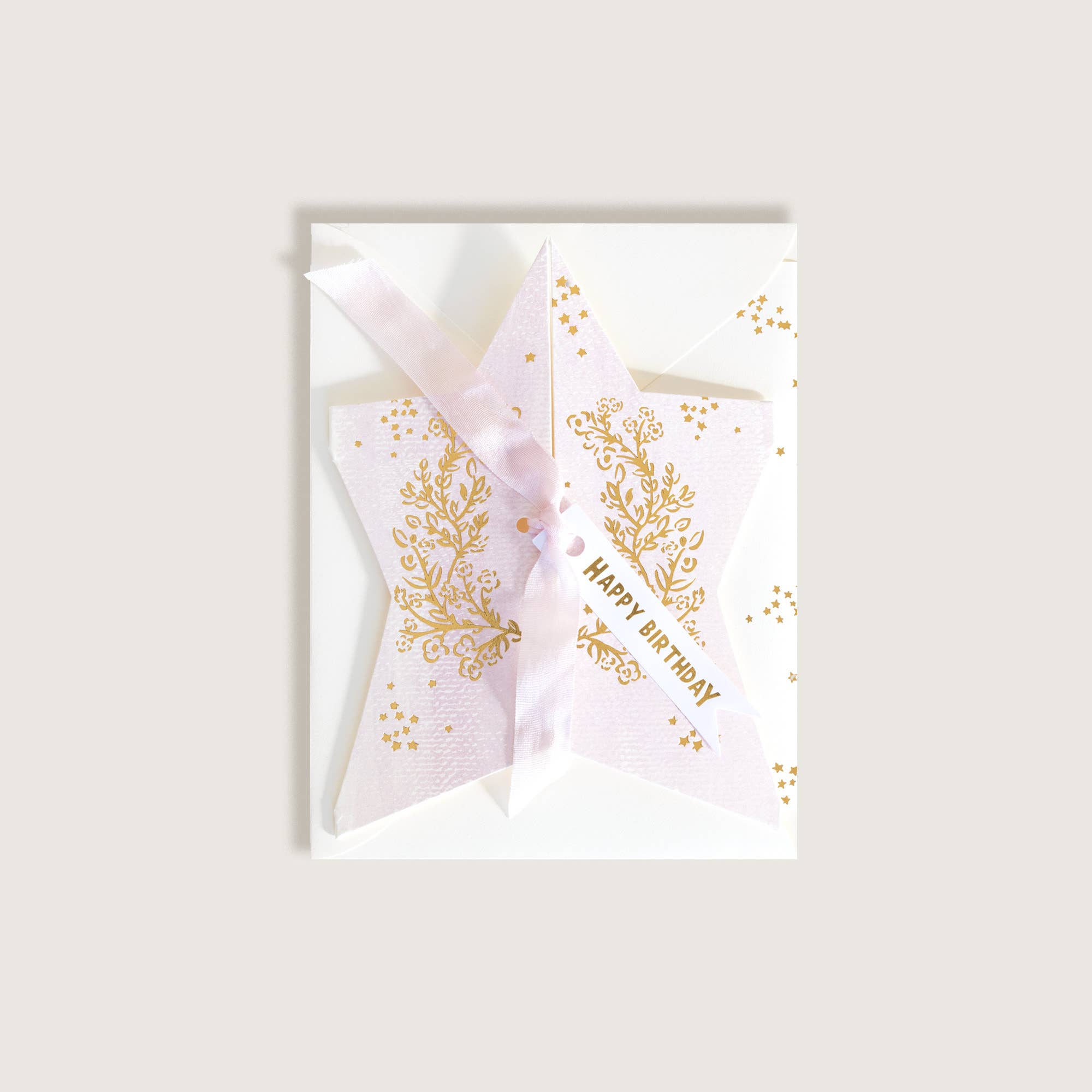 The First Snow – Großhandel Geburtstagskarten – Grußkarte „Happy Birthday“, Fliederfarbener Goldstern