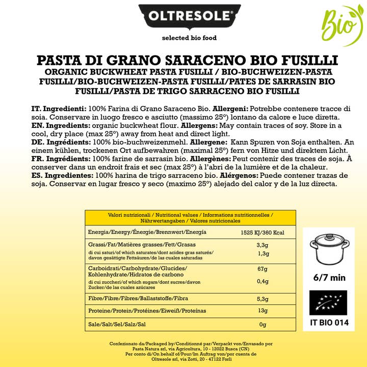 Oltresole - Wholesale Pasta - Organic Buckwheat Pasta Fusilli 4 Kg2